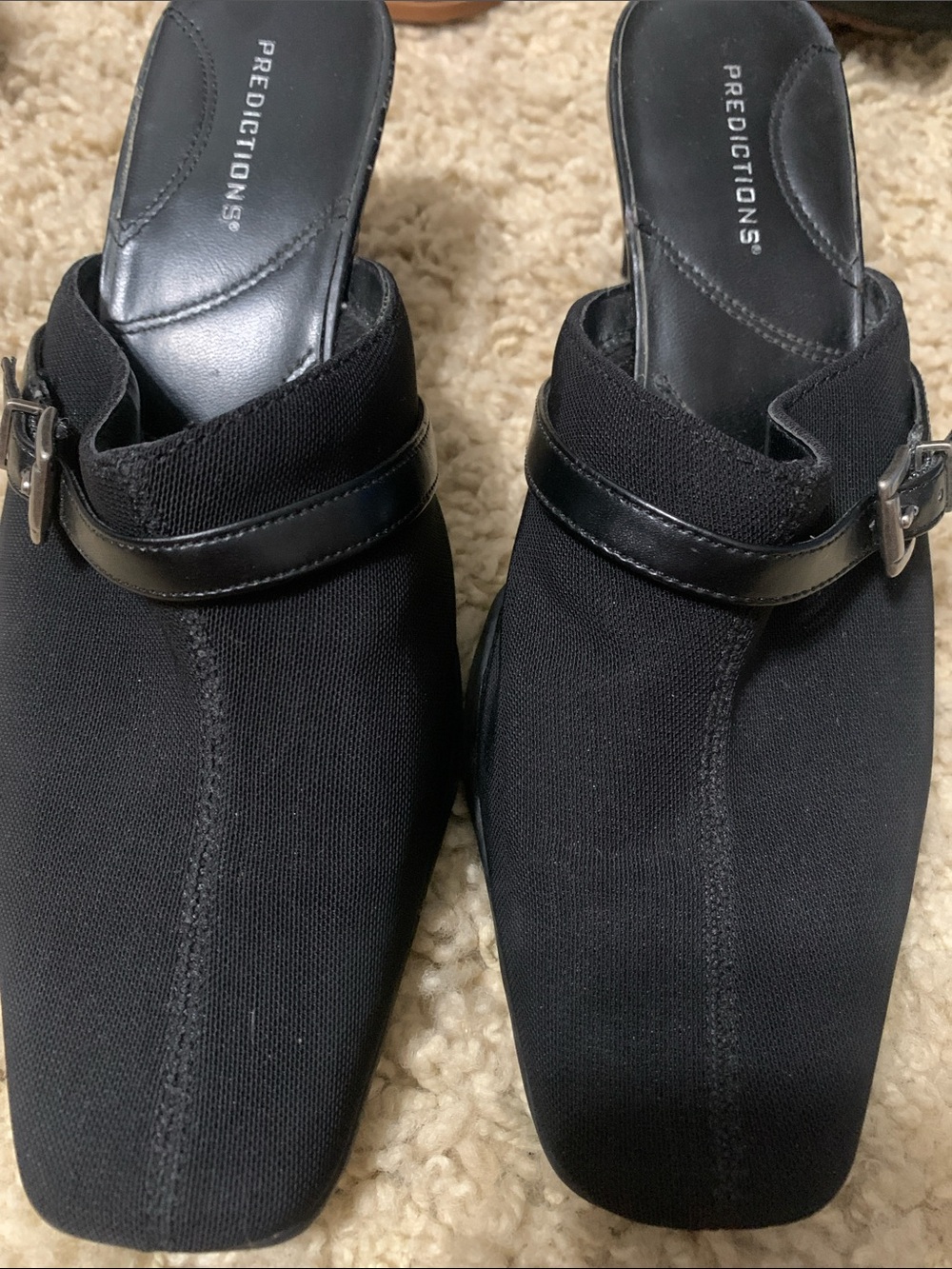 Predictions Black Slip-On Square-Toe Mule with Buckle Strap